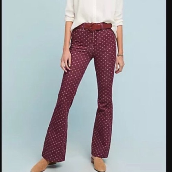 Anthropologie Pants - EUC PILCRO ANTHROPOLOGY MAROON CORDUROY FLORAL HIGH WAISTED FLAIR PANTS